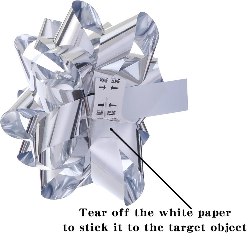 DYSHIPEN 24 Large Gift Bows,3.5 inches, Bows for Gift Wrapping and Presents,Christmas Bows,for Parties, Birthdays, Weddings or Other Holidays. (Silver) - Image 3
